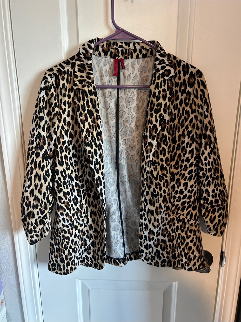 Leopard Print Open Blazer Jacket - Beige and Black